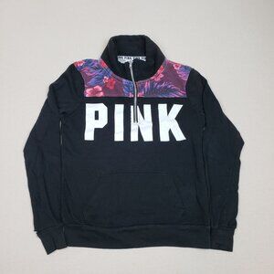 PINK Victoria's Secret Black w/Floral Accent Pullover 1/4 Zip Sweatshirt XS